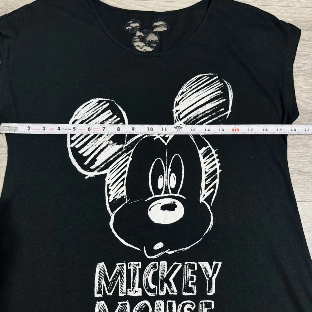 Disney Black Mickey Mouse Front Scoop Neck Short Sleeve‎ Sleepshirt Dress L-XL
